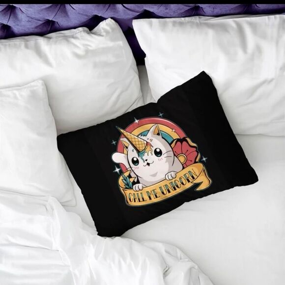 Colorful Cartoon Cat Unicorn Pillow Cover - Picture 3 of 7